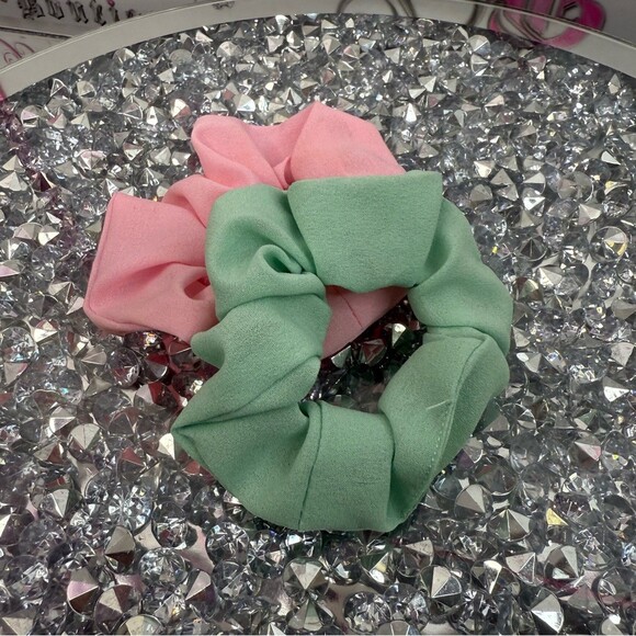 Other - Set 2 scrunchies hair elastics Pastel Pink and Mint Green Scrunchie Duo